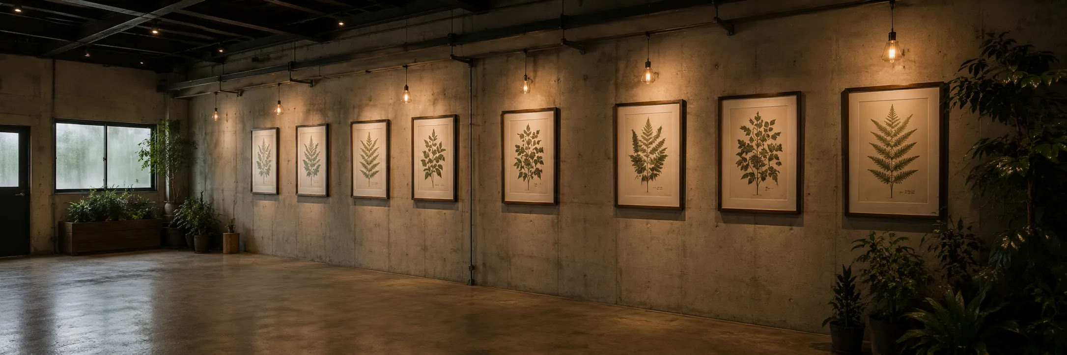 壁一面に並ぶ植物標本のアート作品